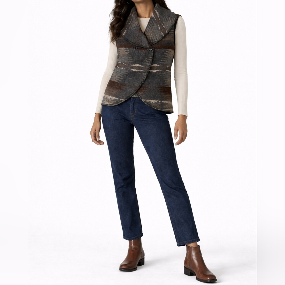 WOOLRICH Wool Blanket Shawl Collar Vest | S | Cabin Core Southwestern Americana